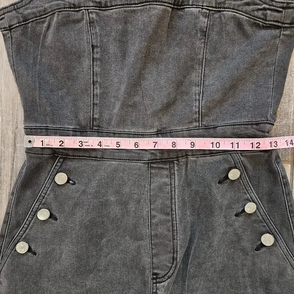 Forever 21 Denim Jumpsuit Women S Wide Leg Sleeveless Charcoal Wash Grunge Edgy - Picture 4 of 10